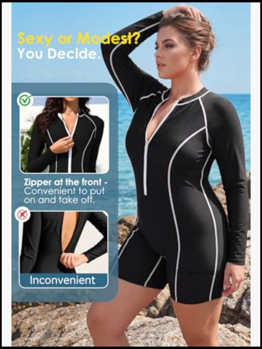 UPF 50+ Long Sleeve Rash Guard One Piece Swimsuit Front Zipper Boyleg Full - Picture 4 of 7